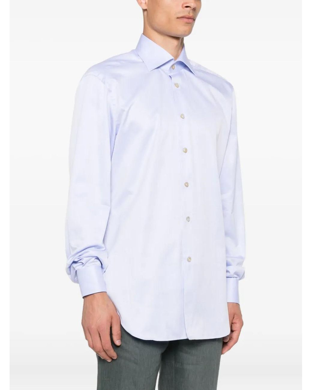Kiton White Long-Sleeve Button-Down Shirt for men