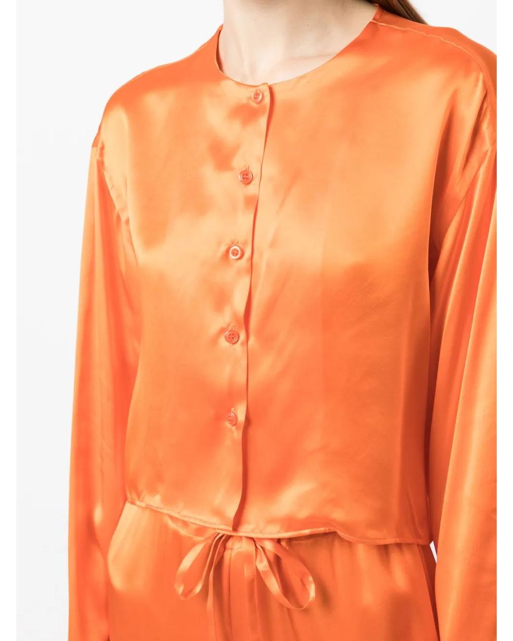 Woera Orange Chemise En Soie À Design Sans Col