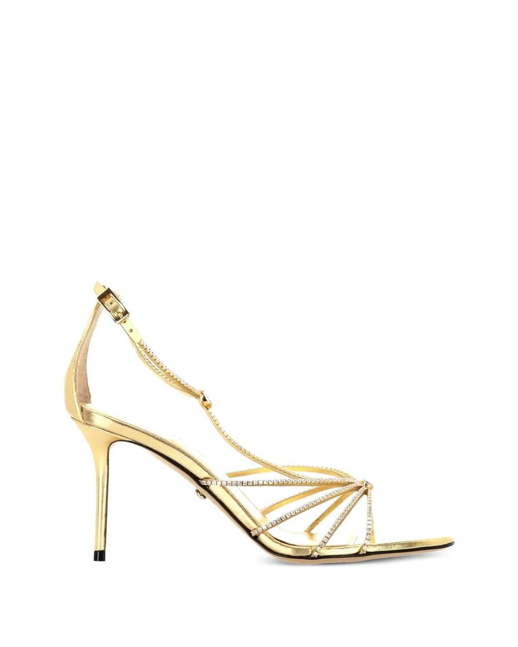 Mach & Mach Crystal-Embellished Metallic Leather Sandals
