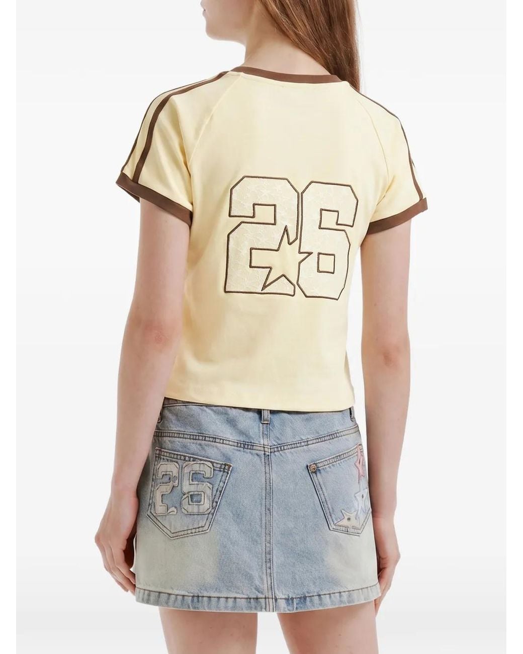 Mini Cream Natural Contrast-Trim Raglan-Sleeve T-Shirt
