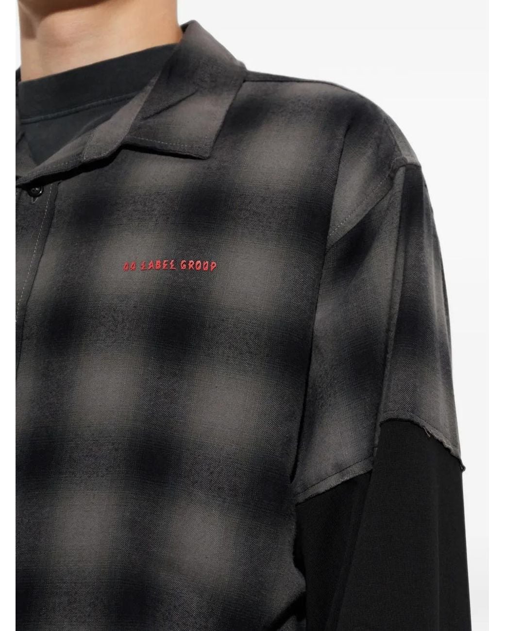 44 Label Group Black Check-Print Panelled Shirt for men