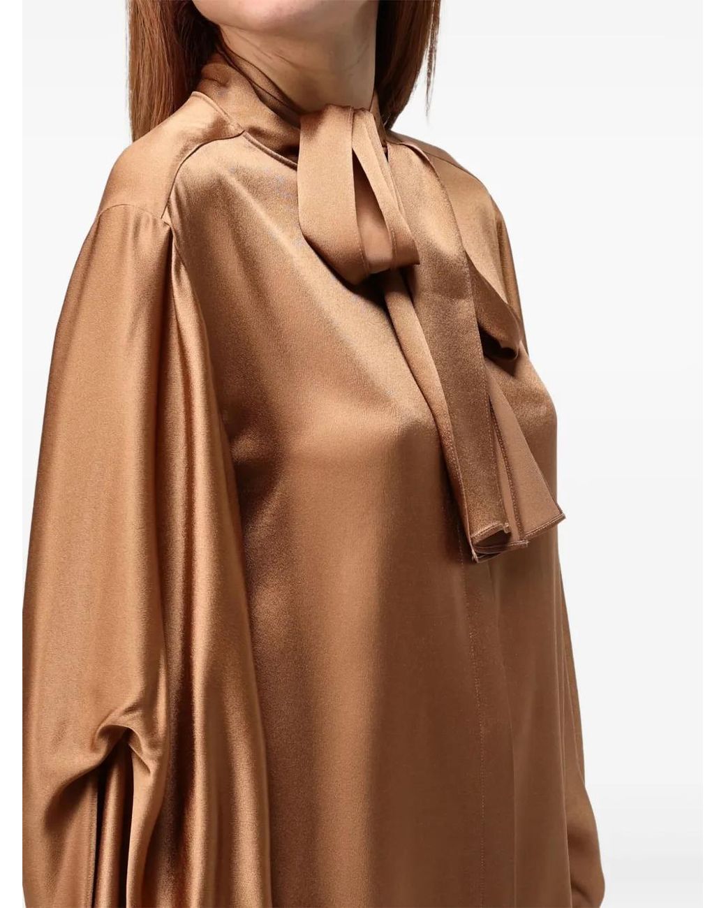 Alberta Ferretti Brown Tie-Neck Long-Sleeve Top