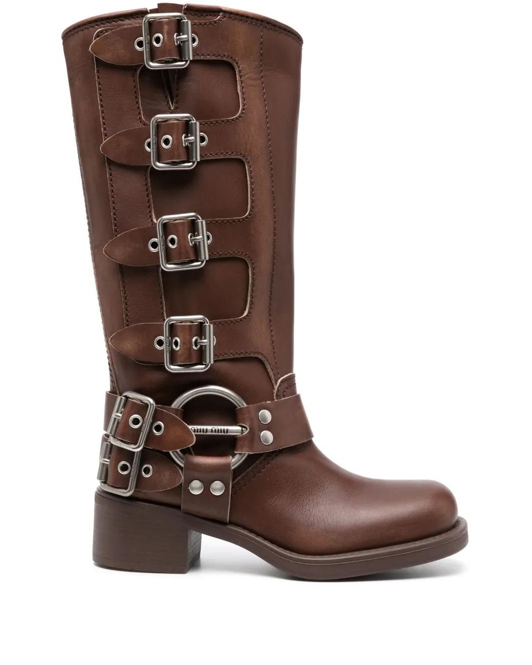 Miu Miu Brown Stivali Buckle Leather Boots for men