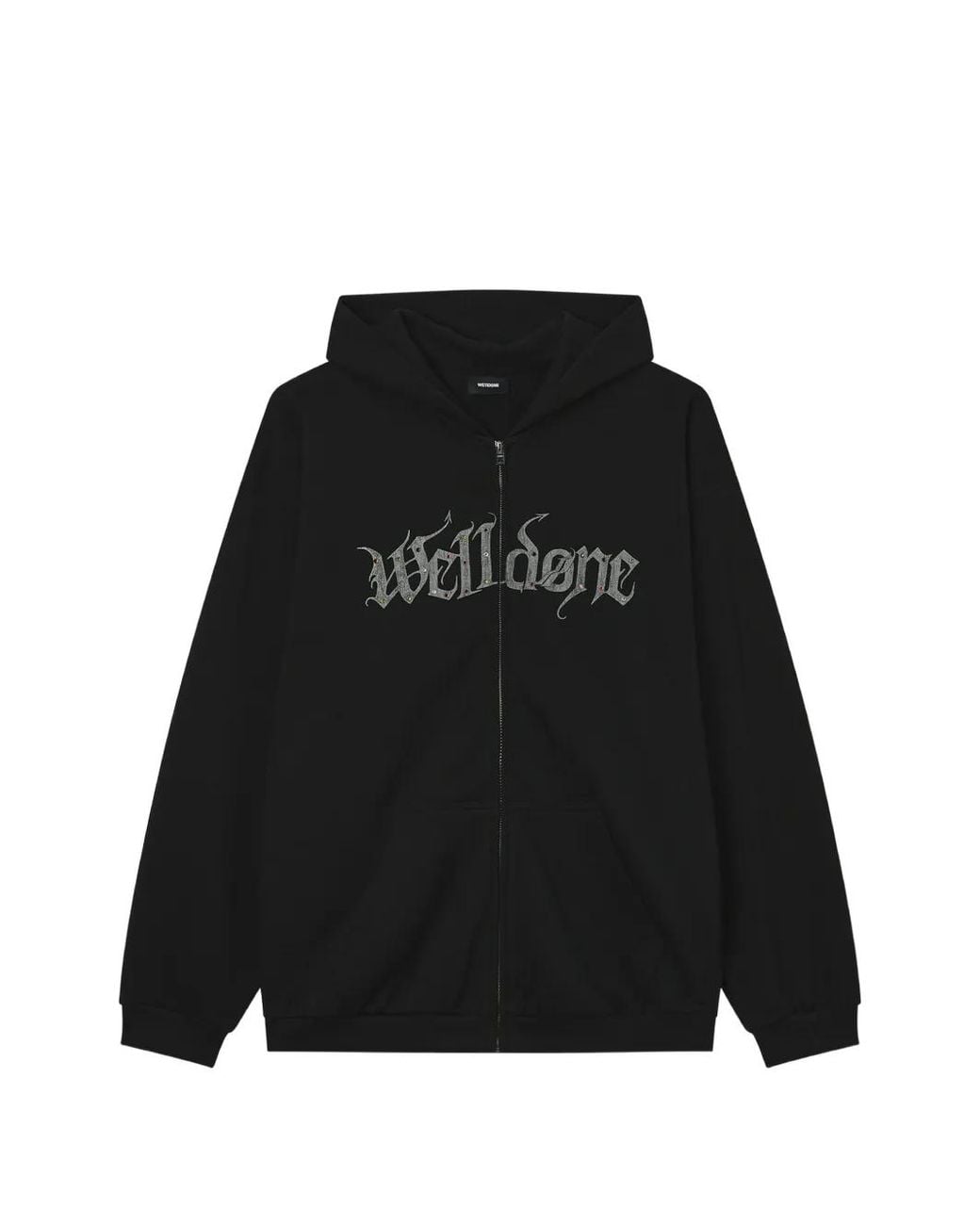 we11done Black Logo-Print Zip-Up Hoodie for men