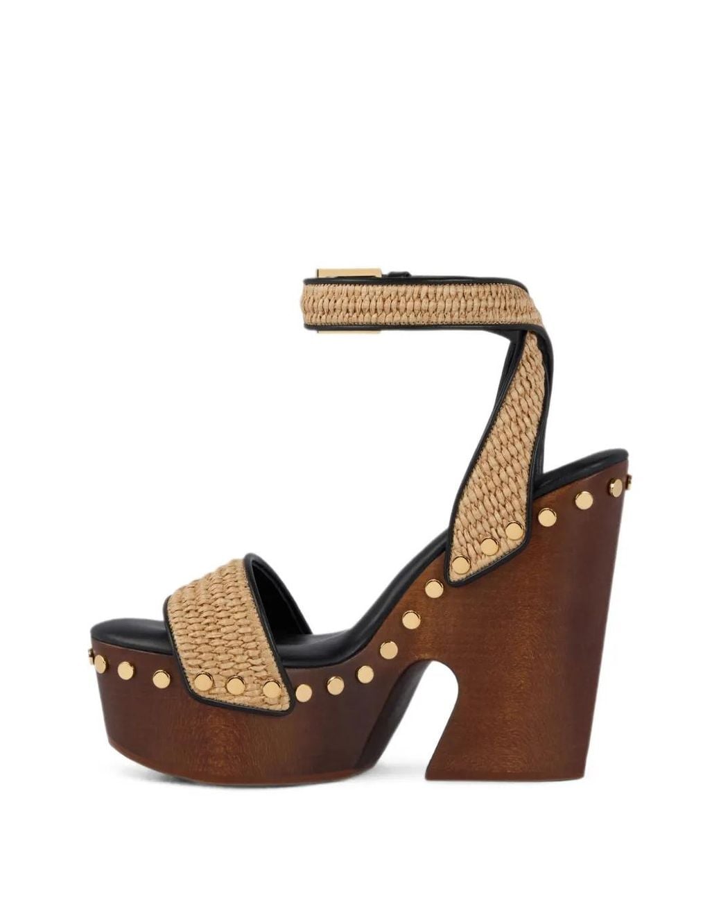 Givenchy Metallic Clog Raffia-Effect Platform Sandals With Studs Detail