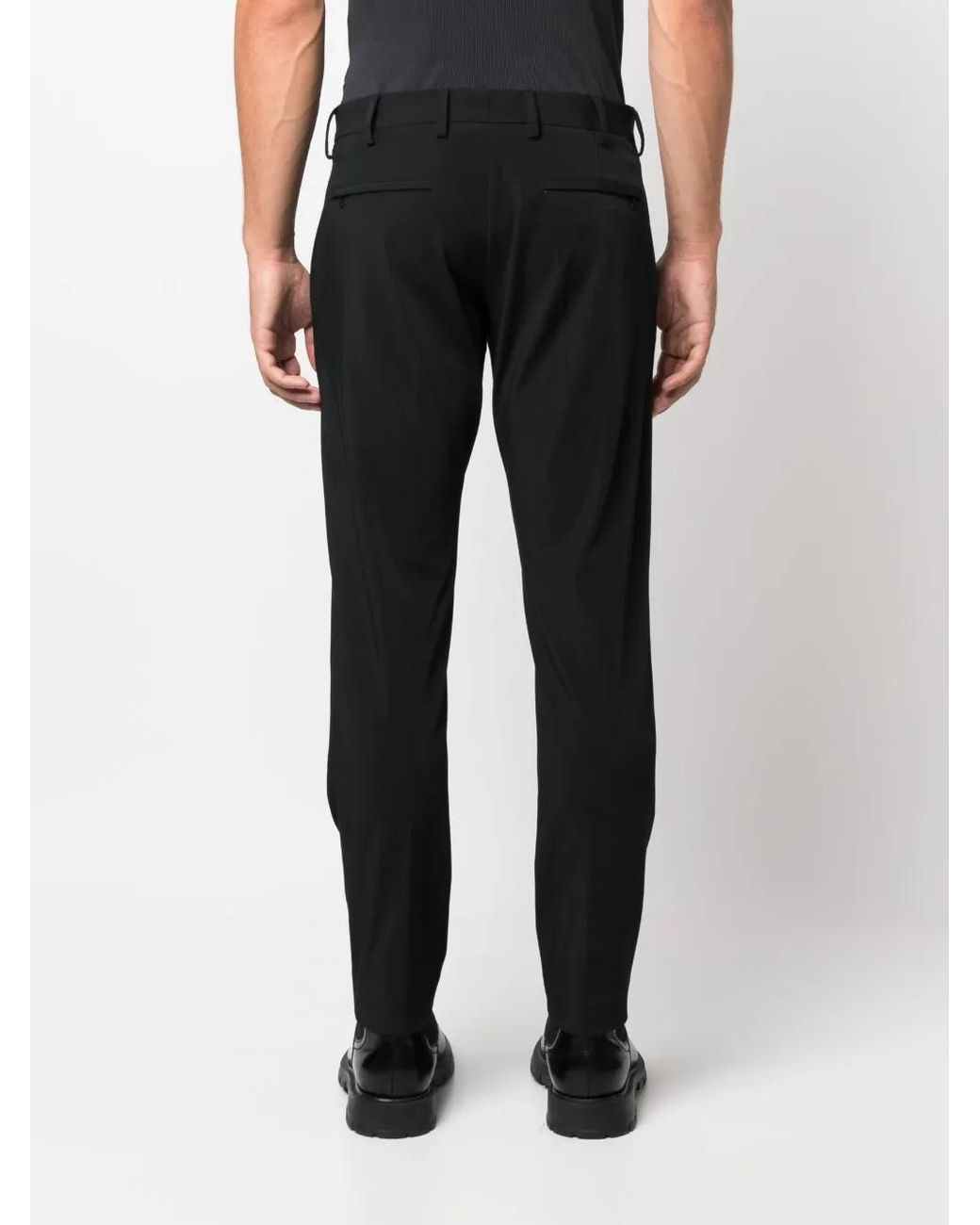 PT Torino Black Straight-Leg Tailored Trousers for men