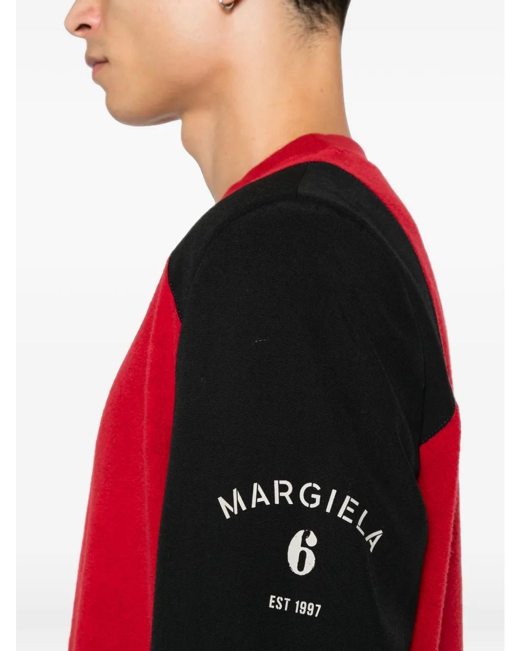 MM6 by Maison Margiela Red Raglan-Sleeve Logo-Print T-Shirt for men