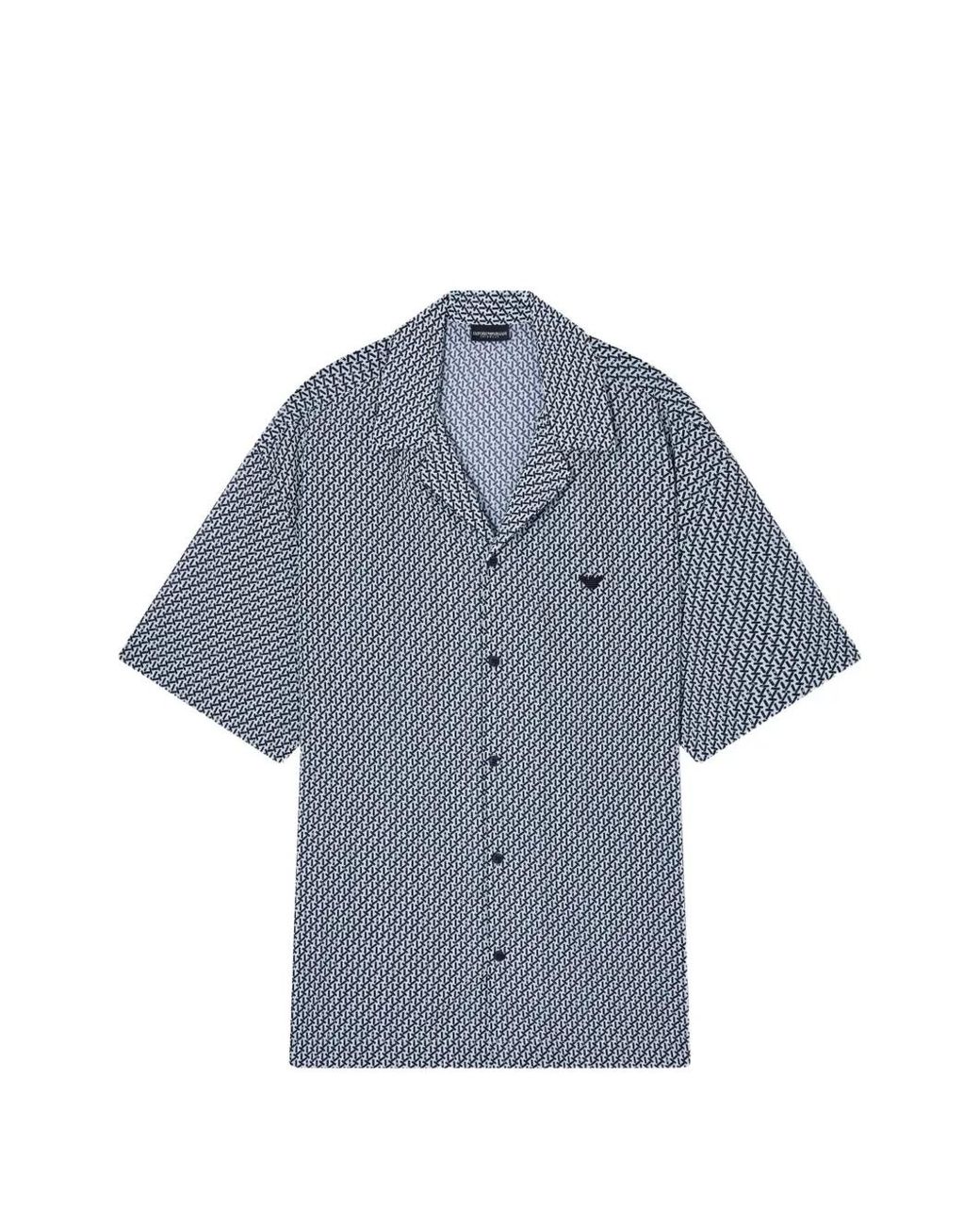 Emporio Armani Blue Buttoned Patterned Beachwear Shirt for men