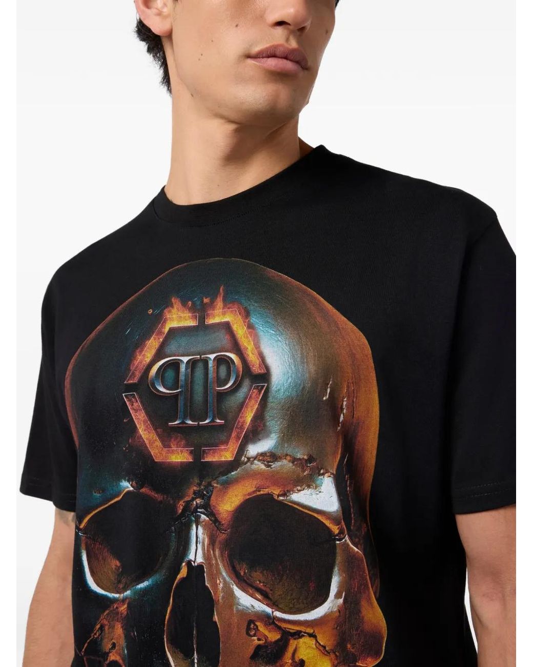 Philipp Plein Black Lava Skull Round-Neck T-Shirt for men