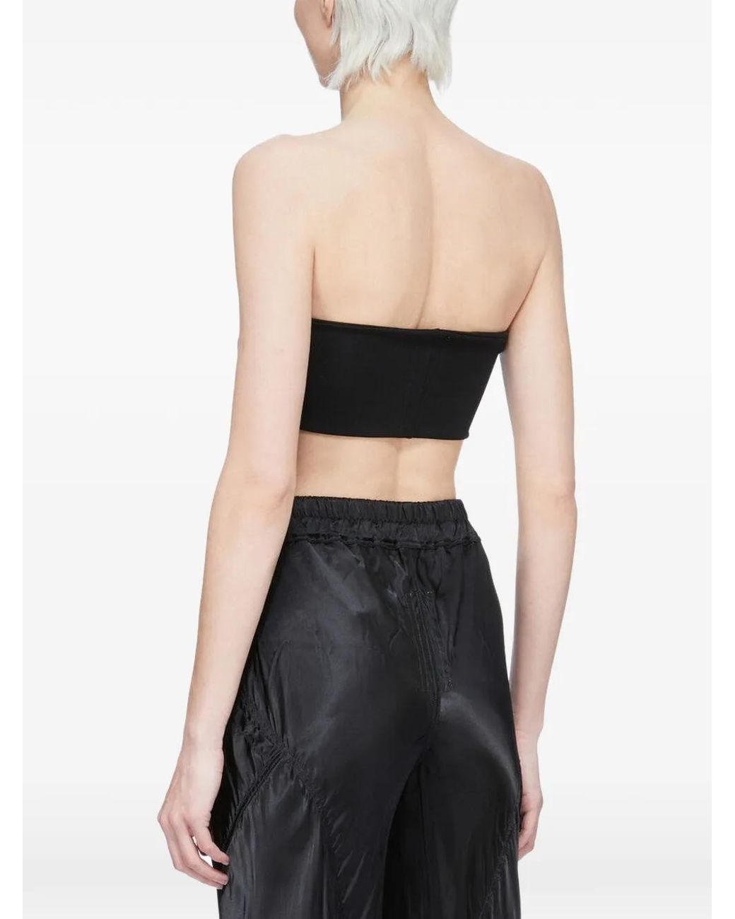 Rick Owens Black Strapless Viscose Bandeau Top With Stretch Fabric