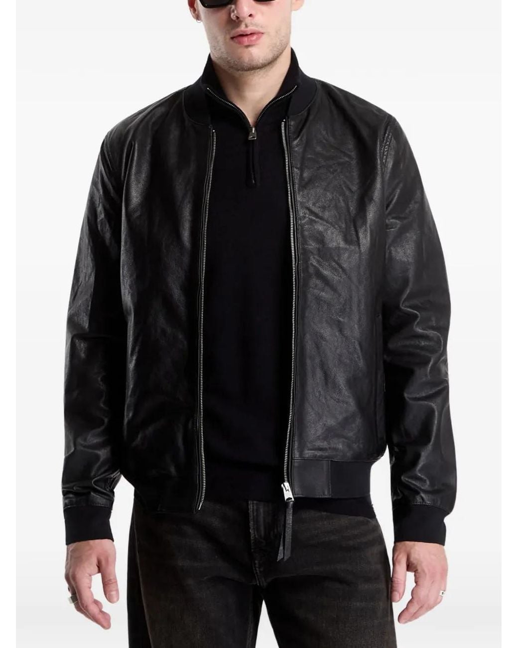AllSaints Black Morten Goat Skin Bomber Jacket for men