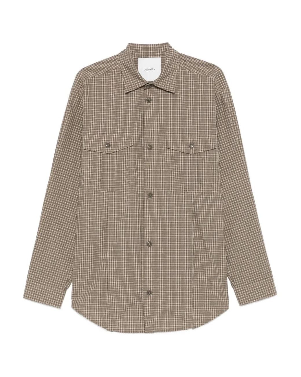 Nanushka Brown Checked Flap-Pocket Shirt for men