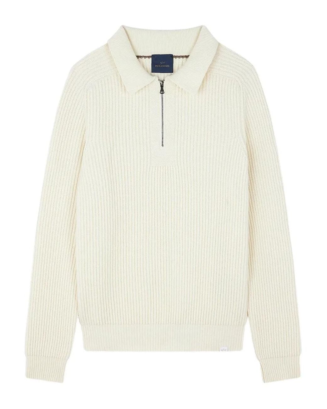 Paul & Shark White Rib-Knit Halp-Zip Sweater for men