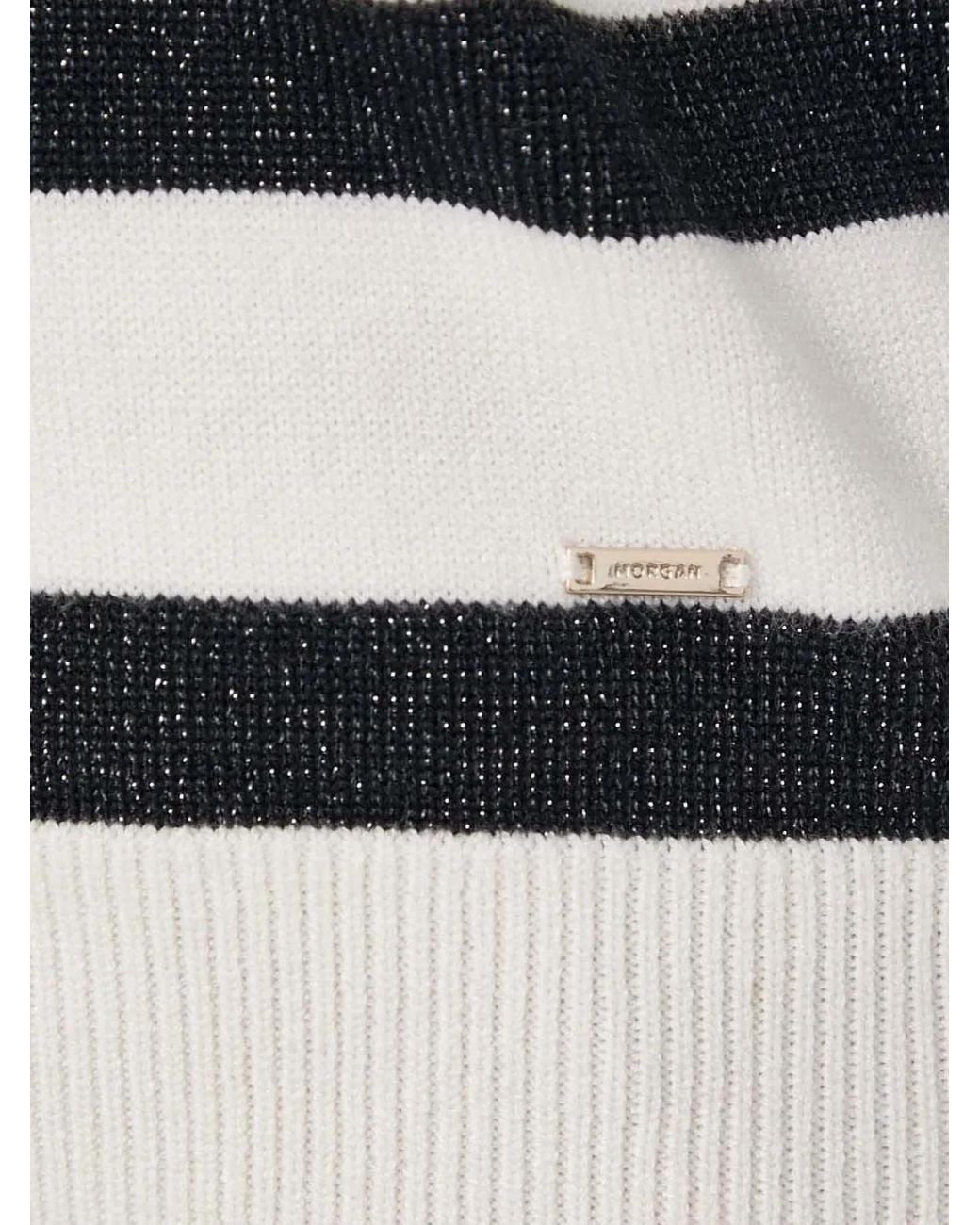 Morgan White V-Neck Striped Hoodie