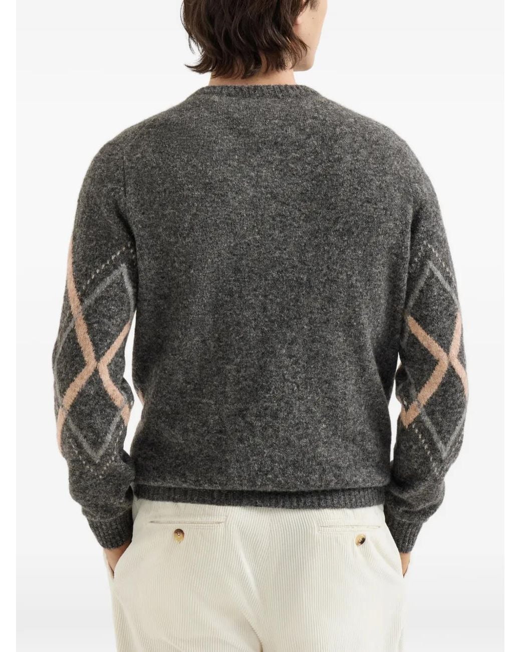 Brunello Cucinelli Gray Alpaca, Cashmere And Wool With Argyle Intarsia Sweater for men