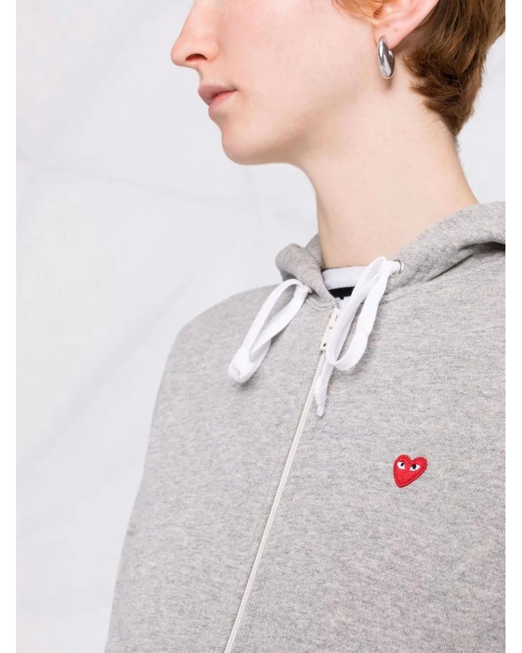 COMME DES GARÇONS PLAY Gray Embroidered-Motif Zip-Fastening Hoodie