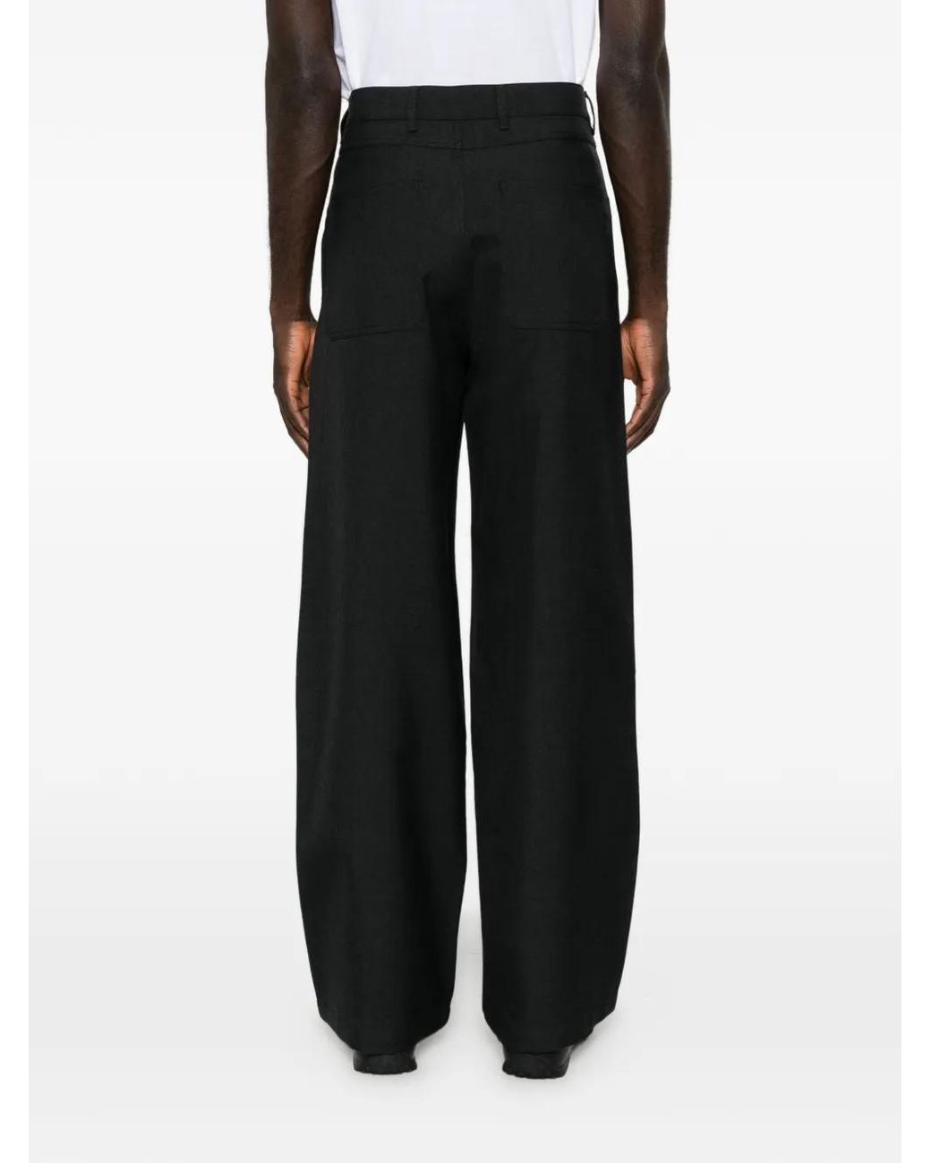 Prada Black Logo-Plaque Wide-Leg Trousers for men