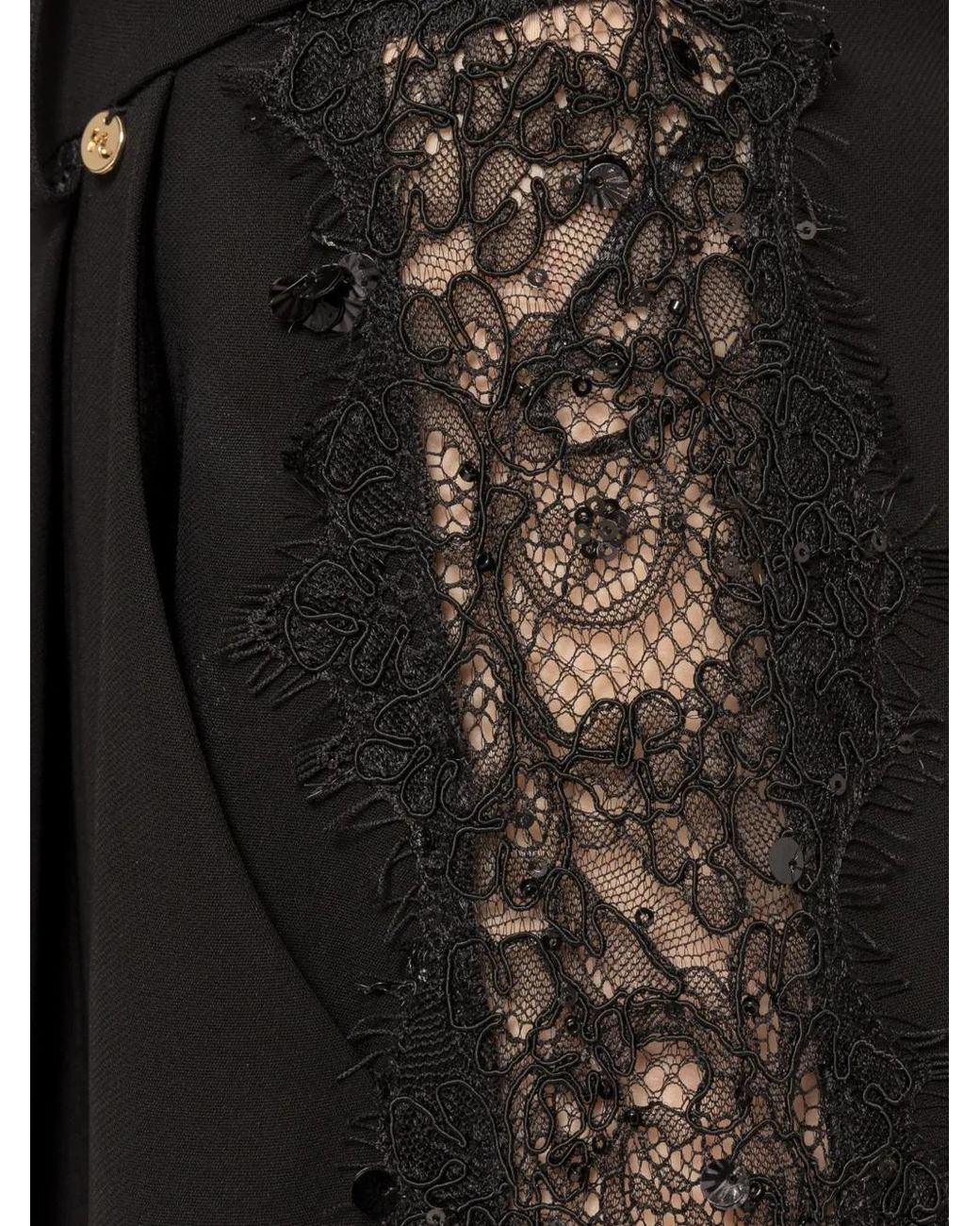 Nissa Black Lace-Insert Viscose Pants