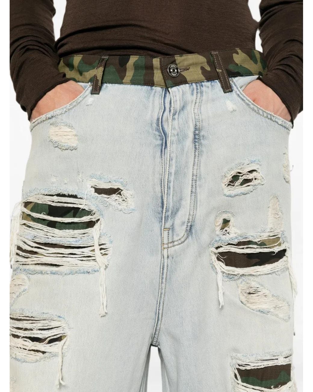 Amiri Gray Distressed-Detail Camouflage-Pattern Jeans for men