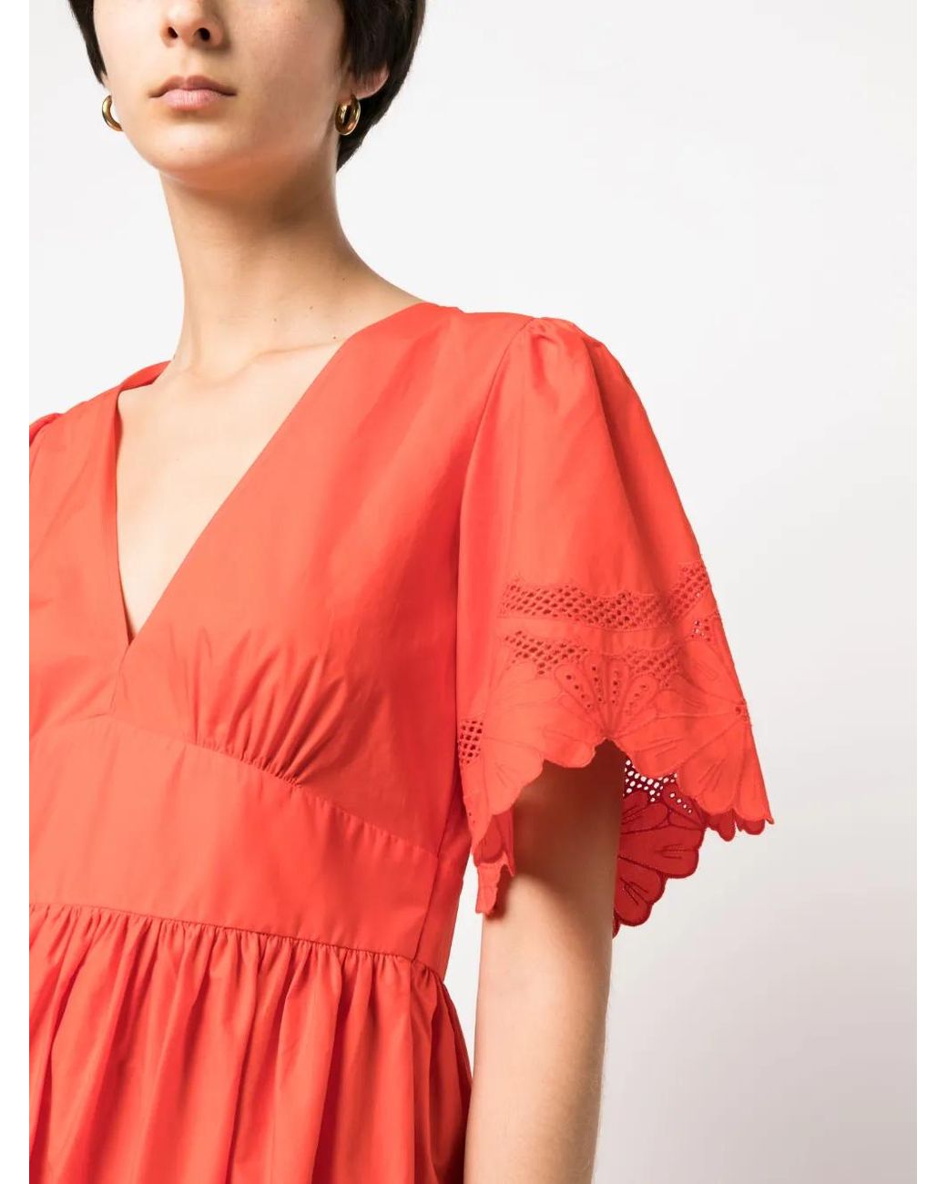 Twinset Red Robe Courte À Broderie Anglaise