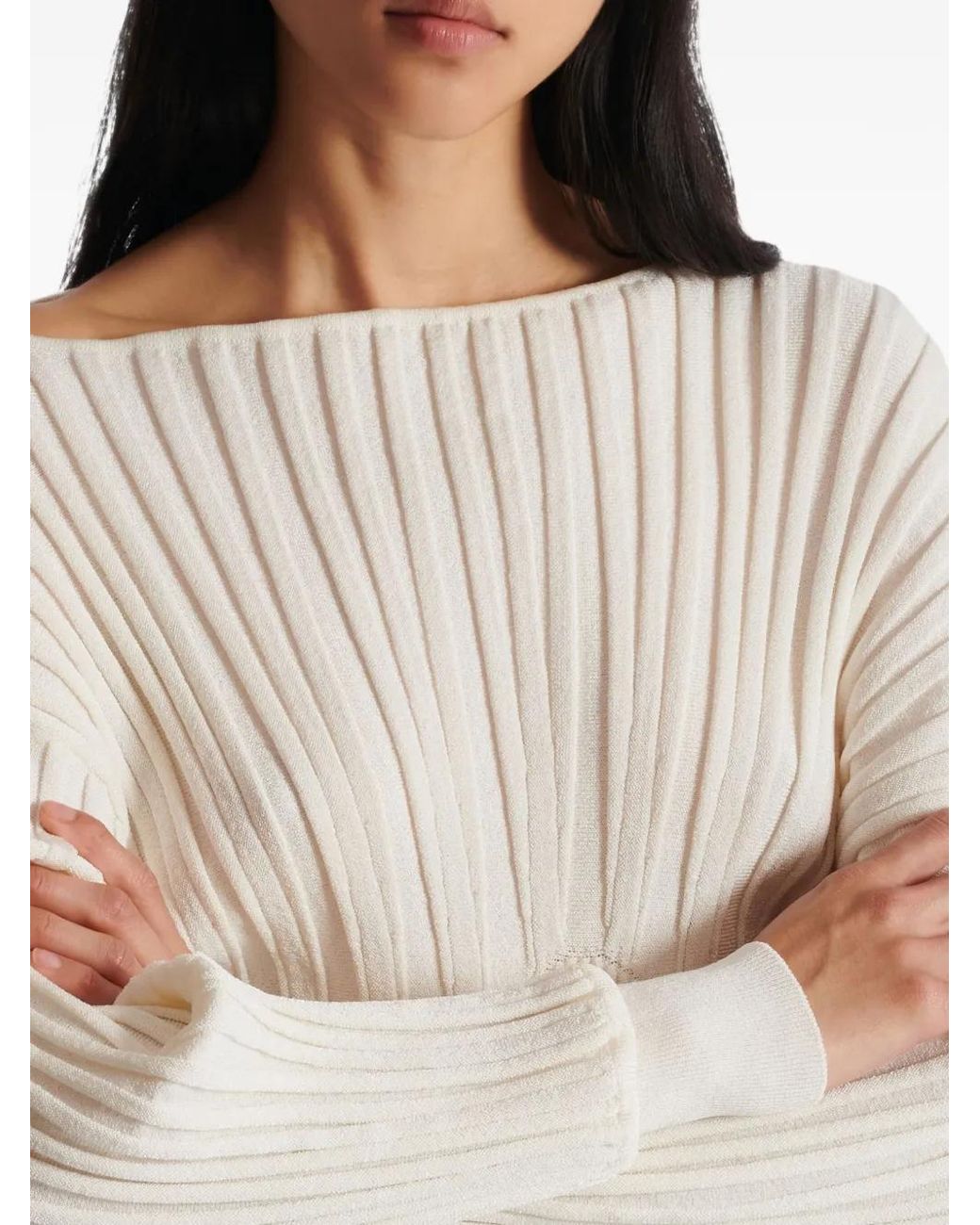 Balmain White Tube Knit Jumper Sweater