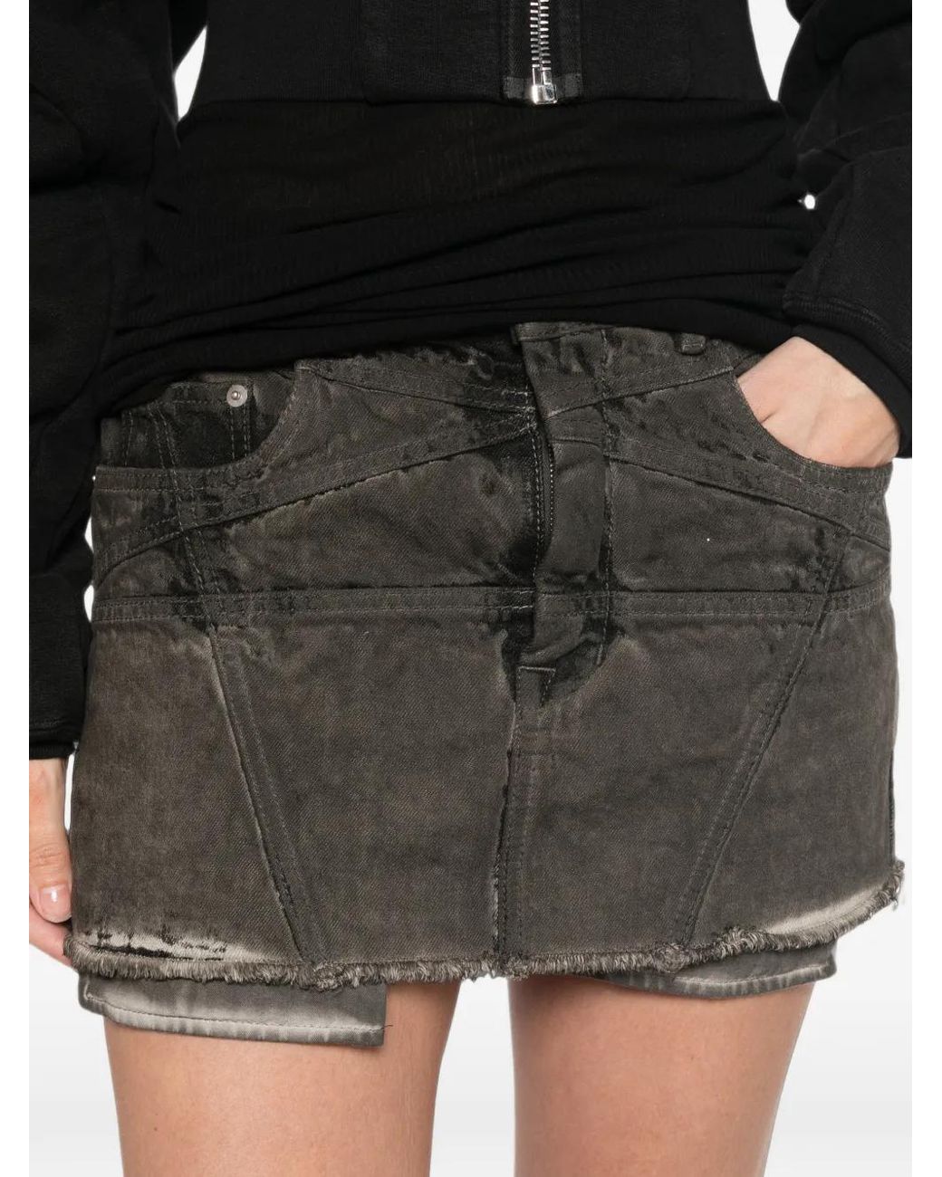 Rick Owens Black Faded Frayed-Hem Mini Skirt
