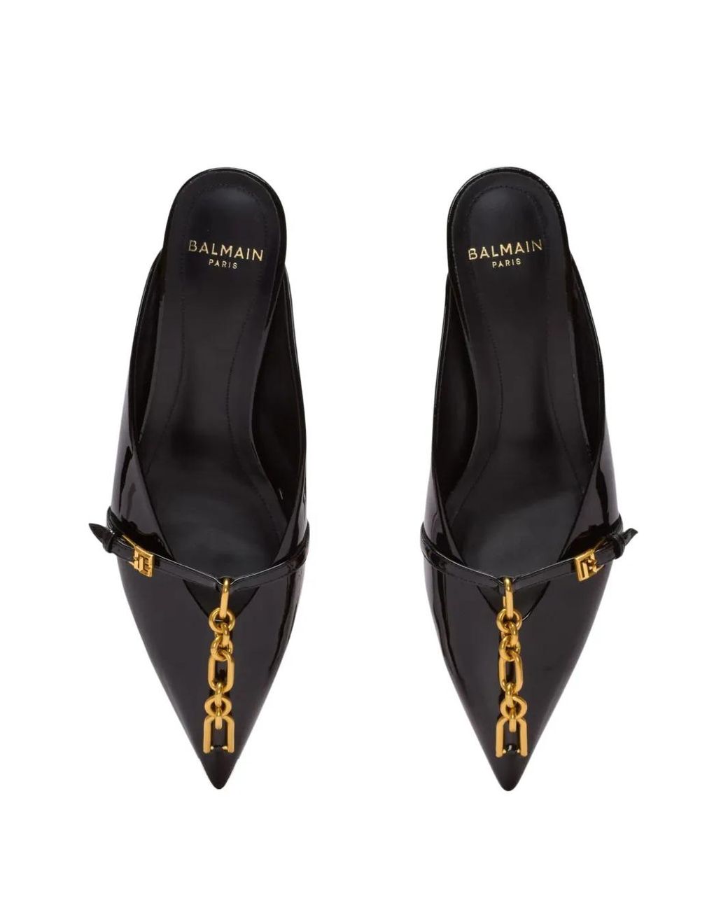 Balmain White Sync Patent Leather Mules