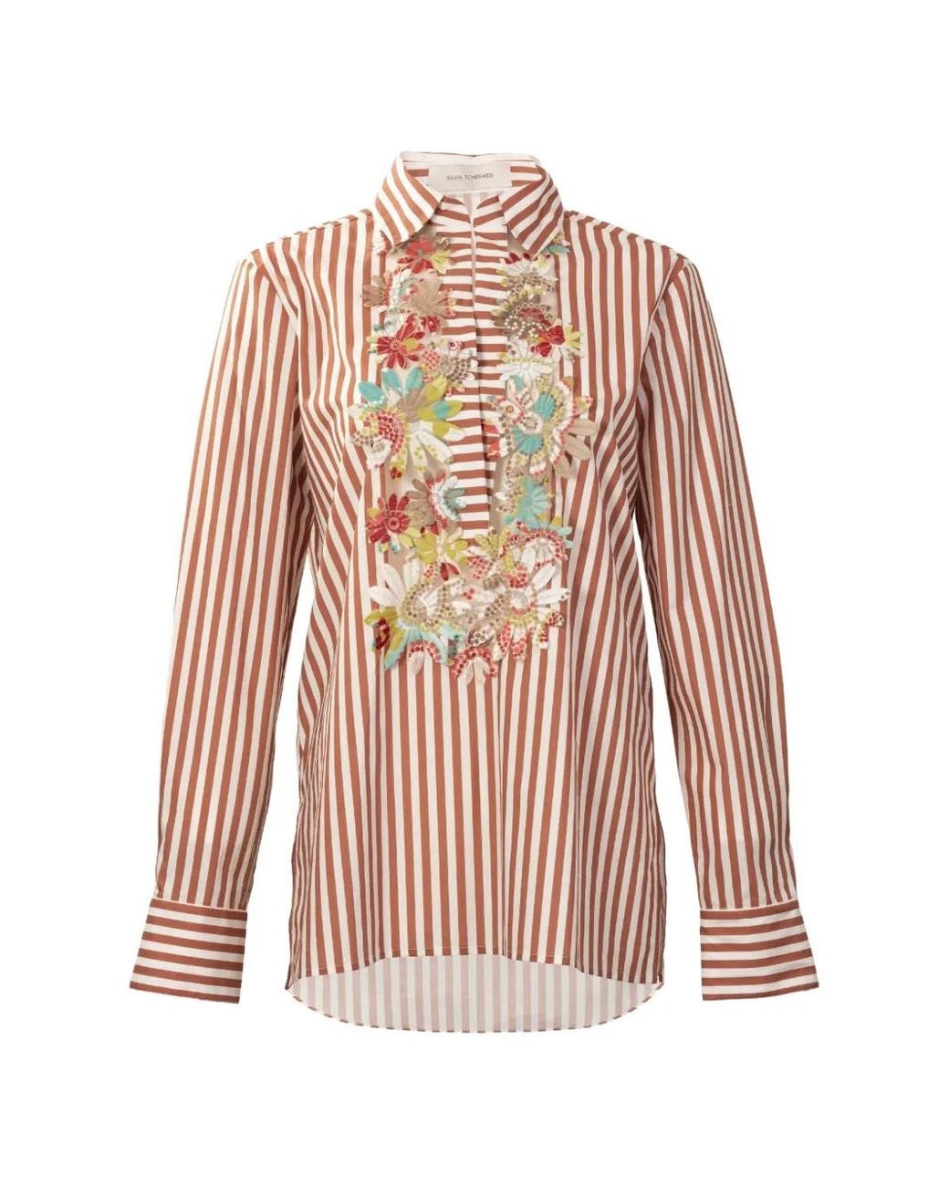 Silvia Tcherassi White Karole Striped Floral Blouse