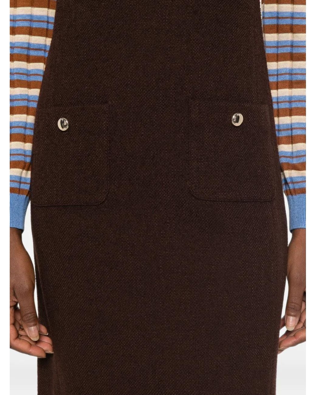 Maje Brown Button-Detail Sleeveless Dress