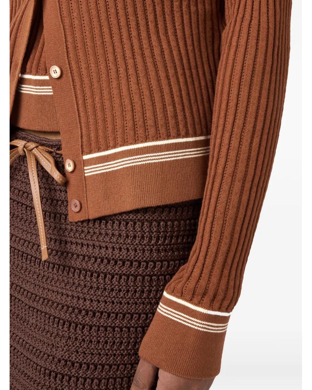 Tod's Brown Ribbed-Knit Cardigan