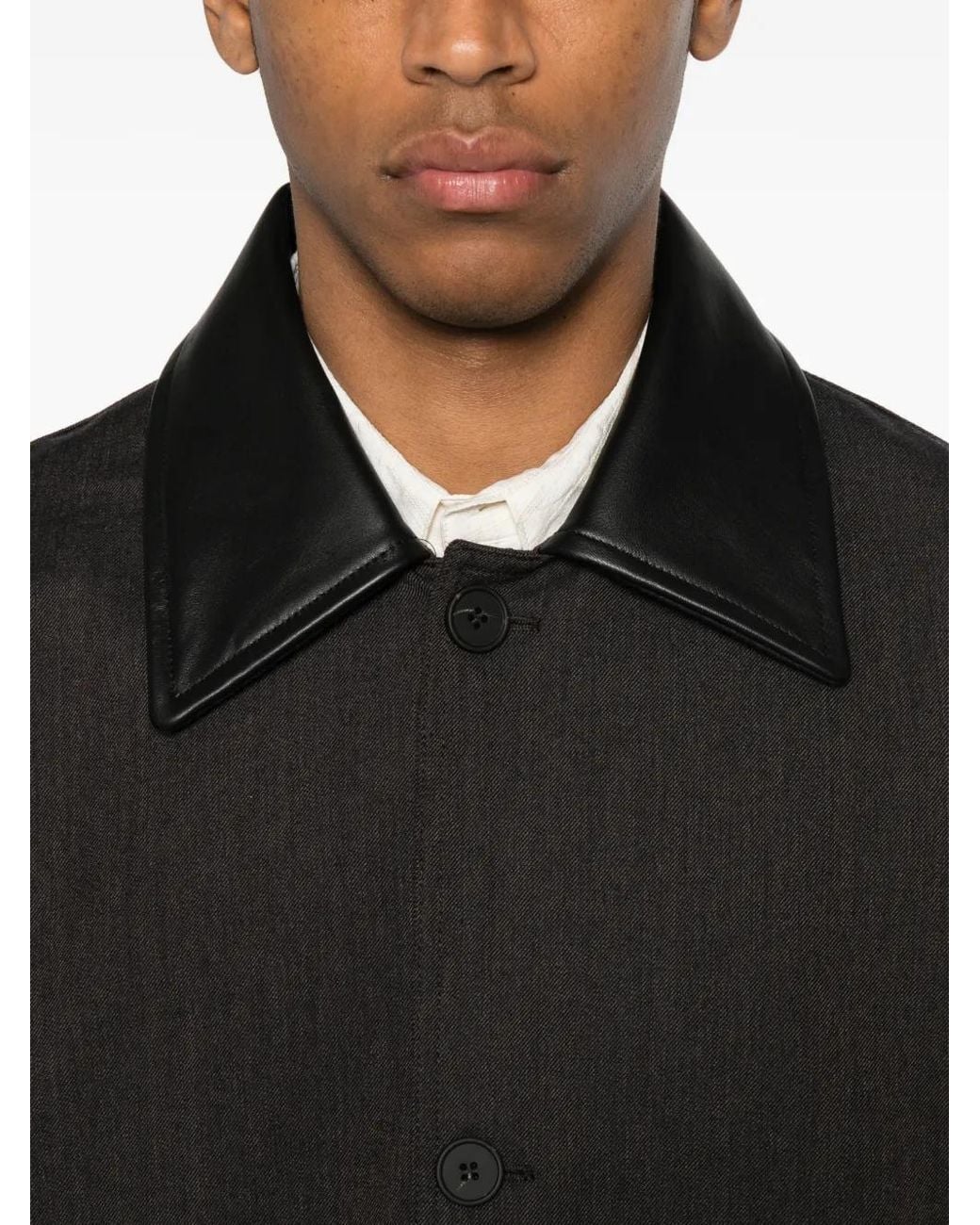 Studio Nicholson Black Meter Leather-Collar Jacket for men