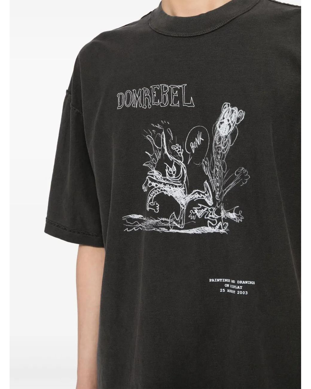 DOMREBEL Black Comic Kick Graphic-Print Cotton T-Shirt for men