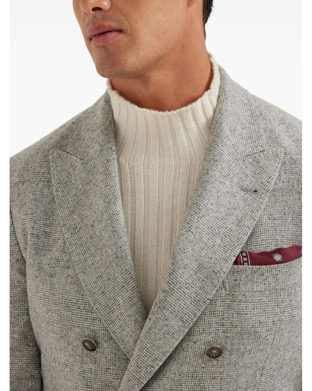Brunello Cucinelli Gray Prince Of Wales Blazer for men