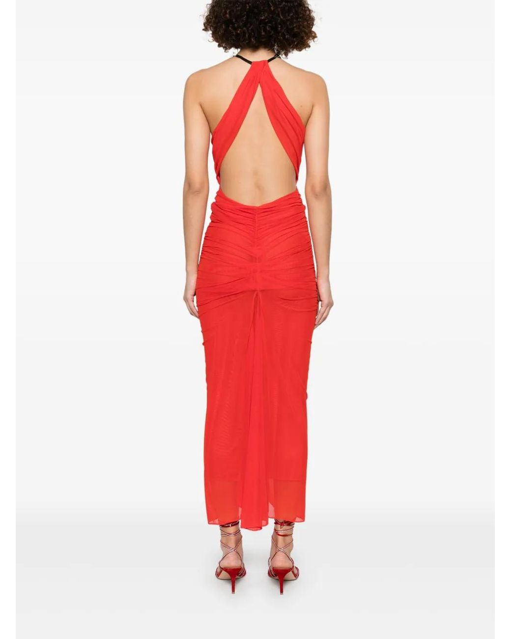 Mugler Red Ruched Halter Dress