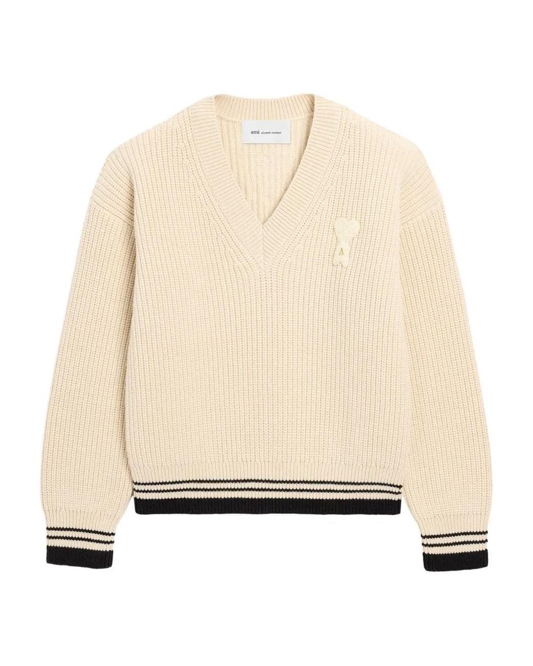 Ami Paris Ami De Coeur Vネックセーター ナチュラル | Lyst