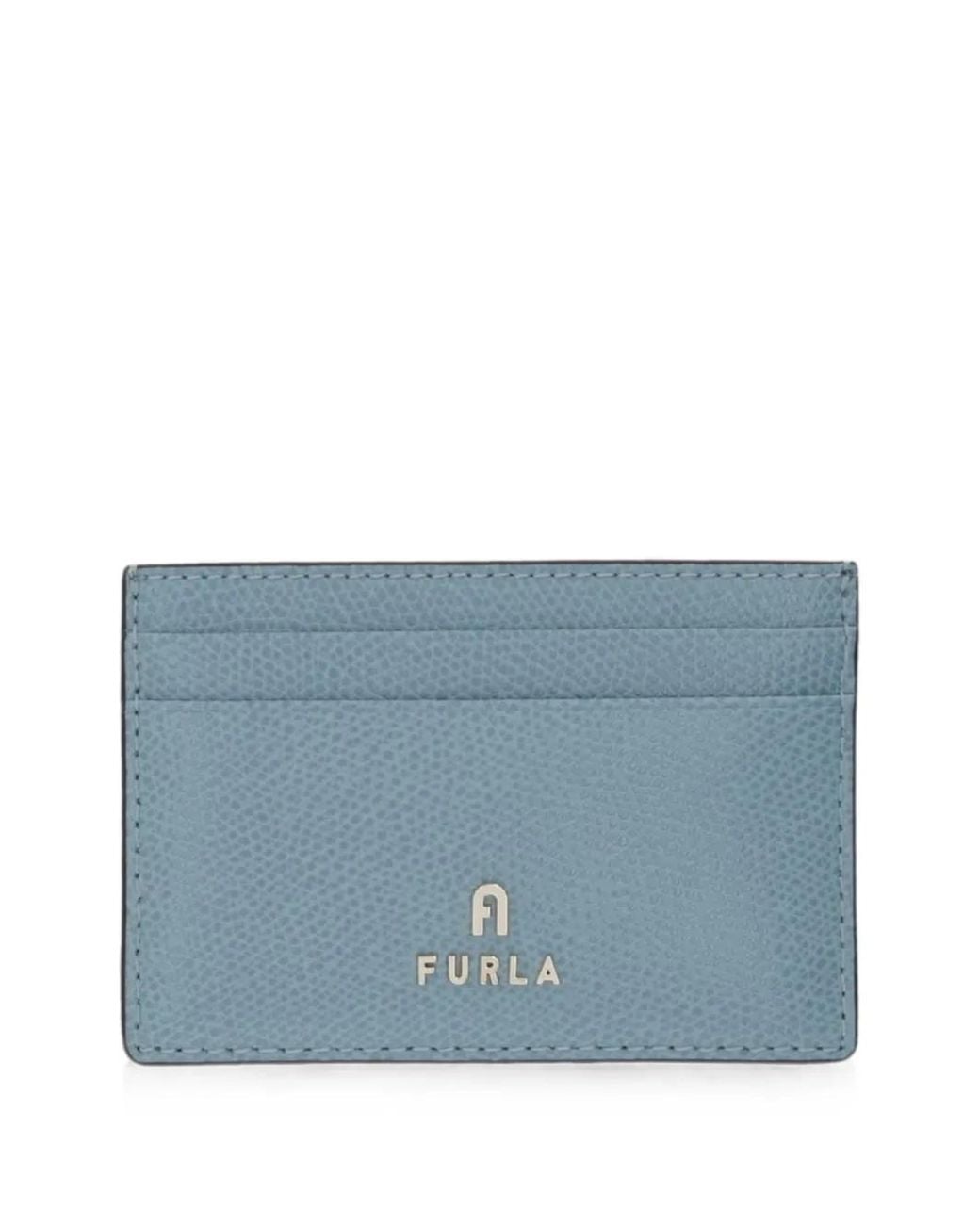 Furla Blue Logo-Plaque Grained Leather Card Holder