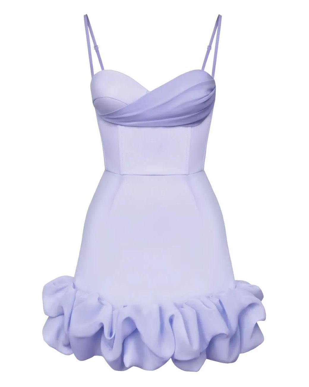POST MERIDIEM Purple Draped Ruffle Bustier Mini Dress