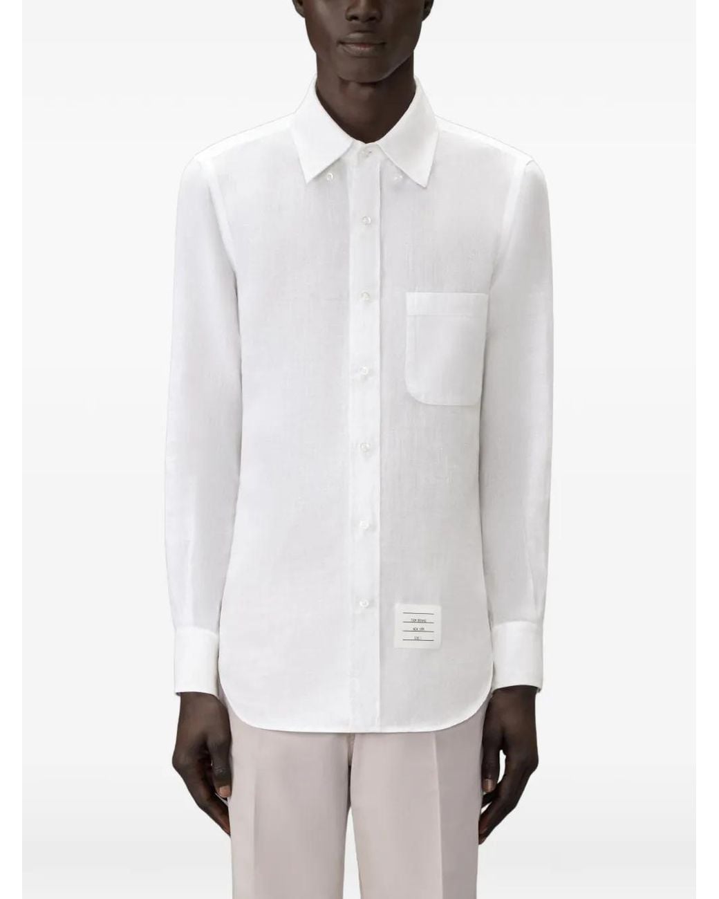 Thom Browne White Linen 4-Bar Shirt for men