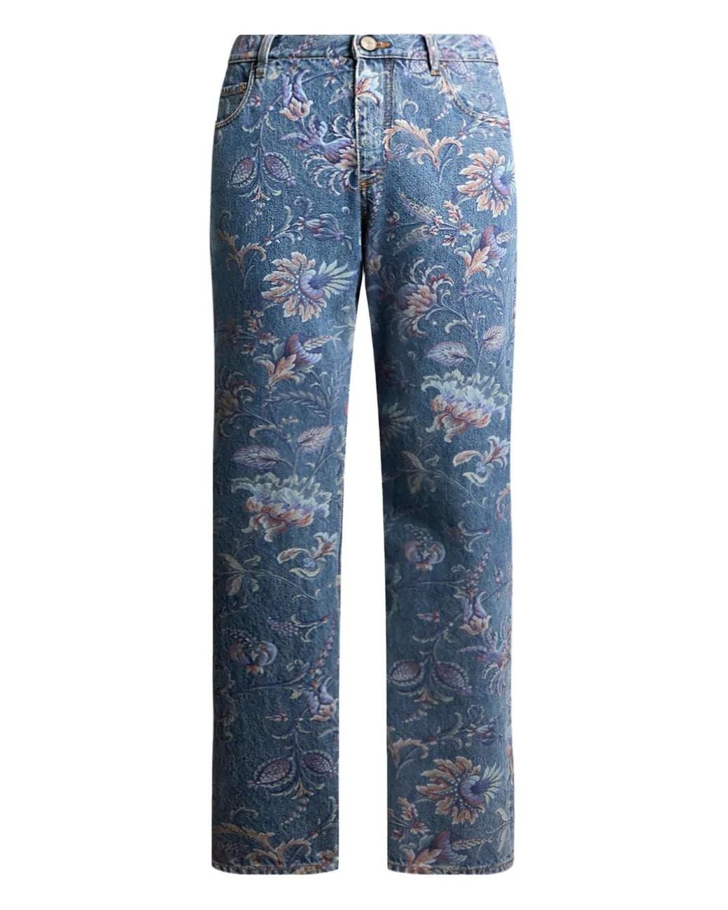 Etro Blue Floral-Motif Jeans for men