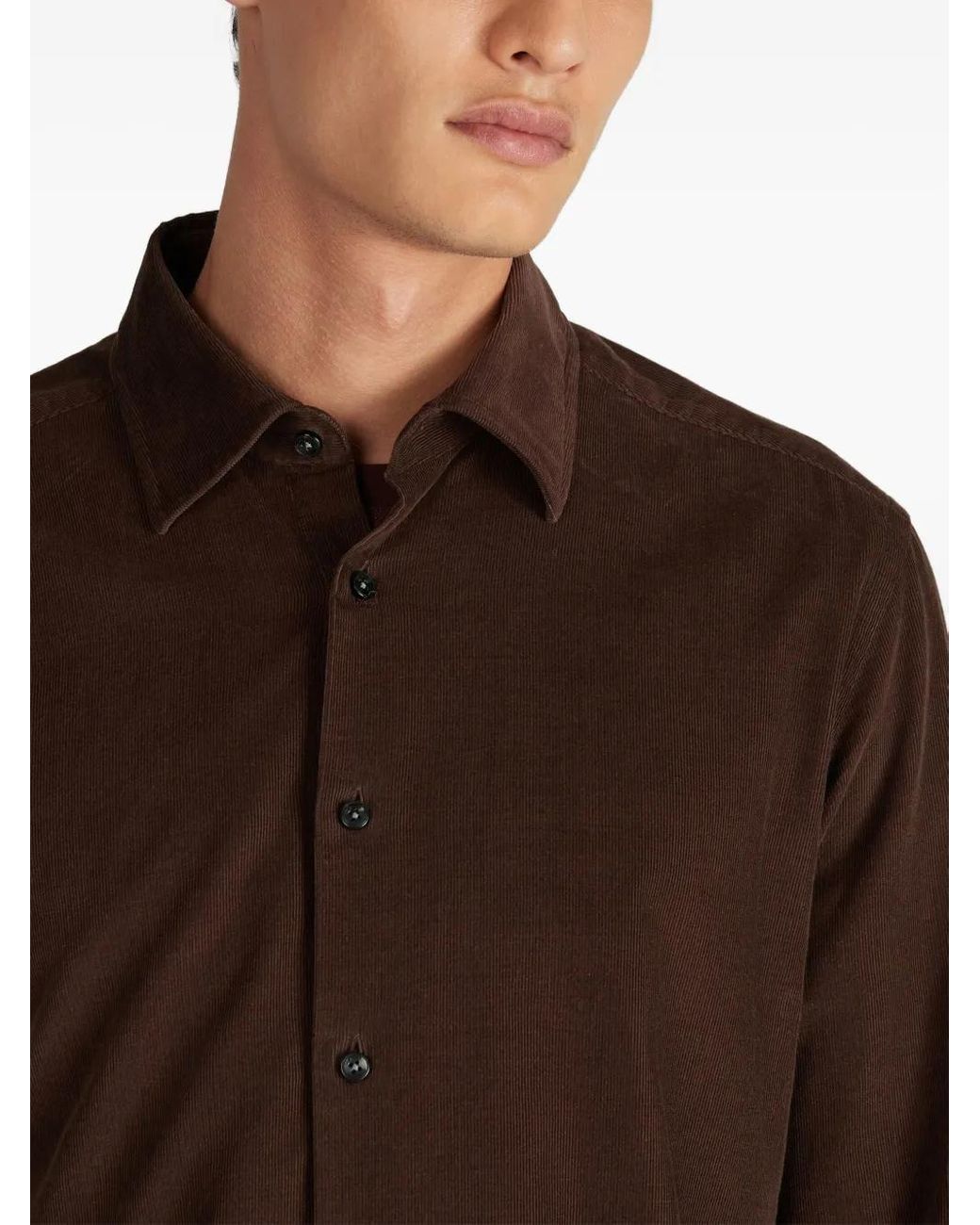 Glanshirt Ribfluwelen Overhemd in het Brown voor heren