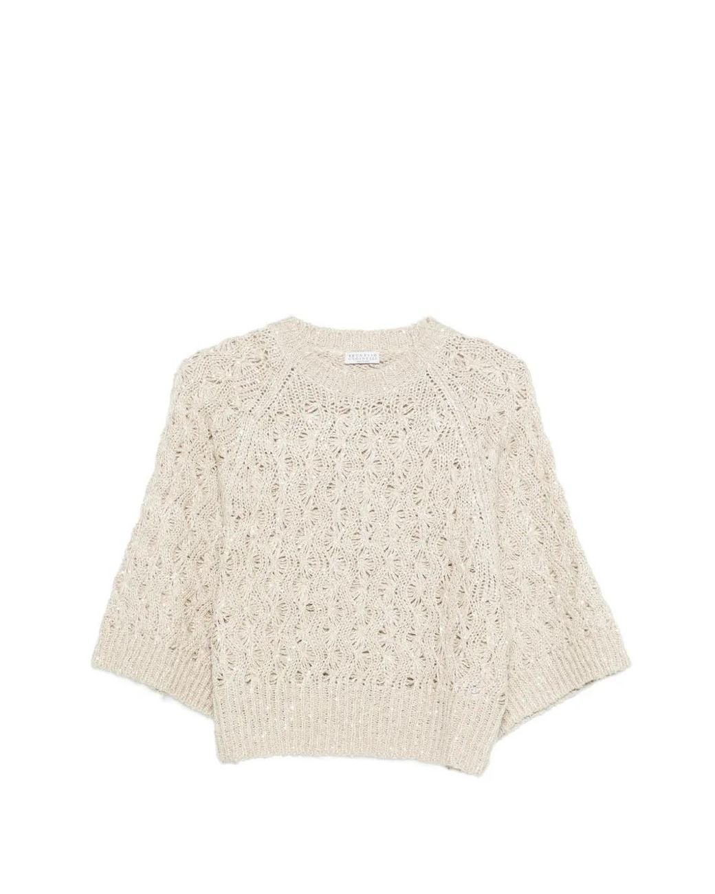 Brunello Cucinelli White Short Sleeve Sweater