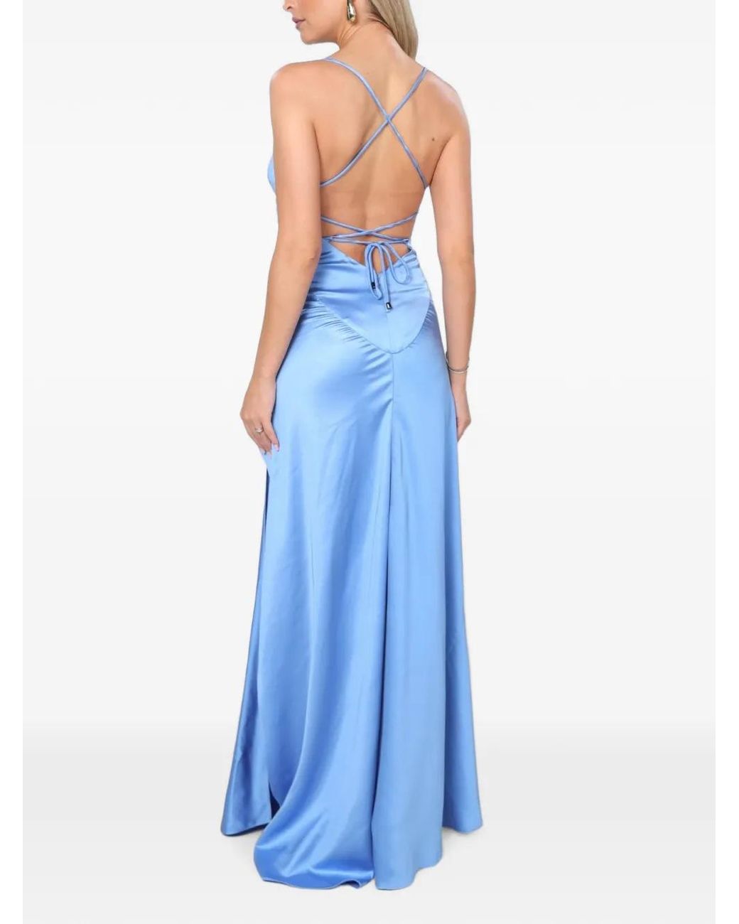 ROSERRY Blue Seville Satin-Finish Side-Slit Maxi Dress