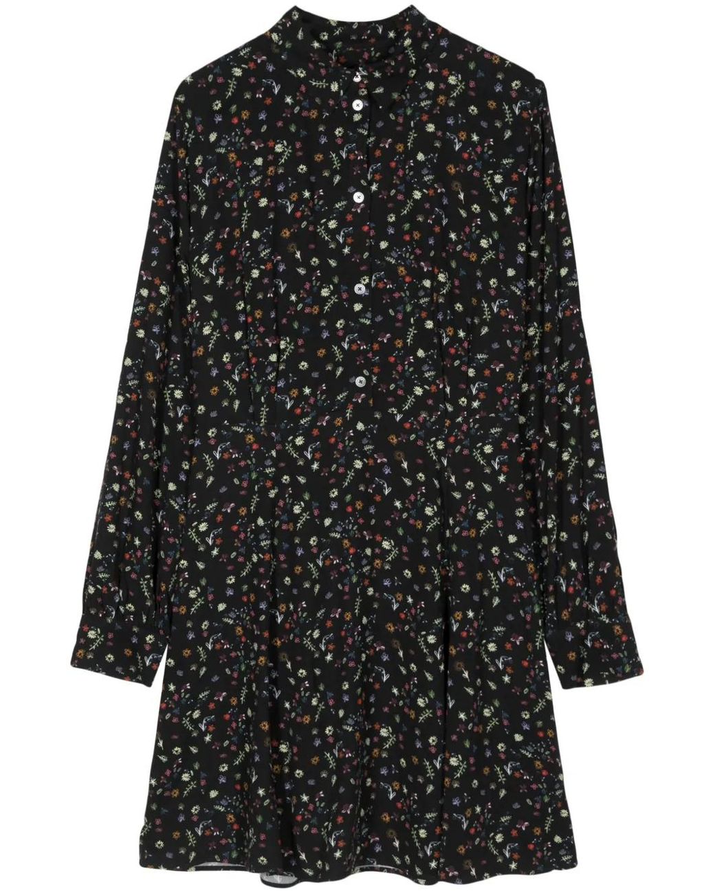 Paul Smith Black Floral-Print Stripe-Detail Dress