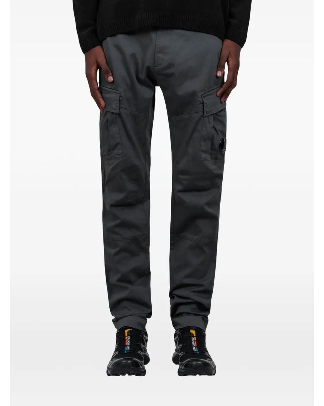 C P Company Black C. P. Company Stretch Sateen Ergonomic Cargo Pants for men