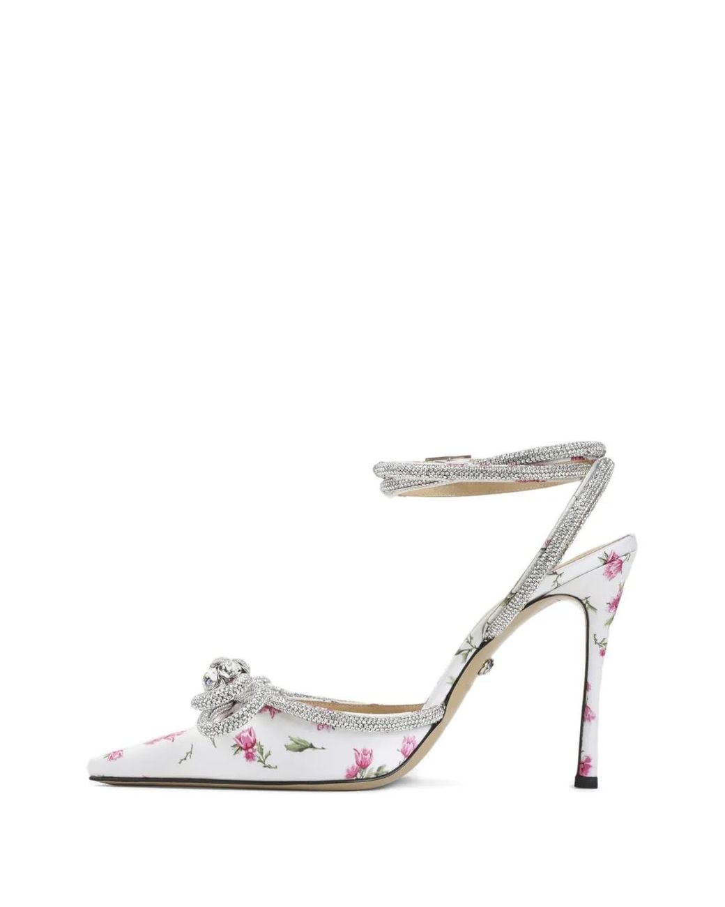 Mach & Mach White Floral Satin Embellished Pumps