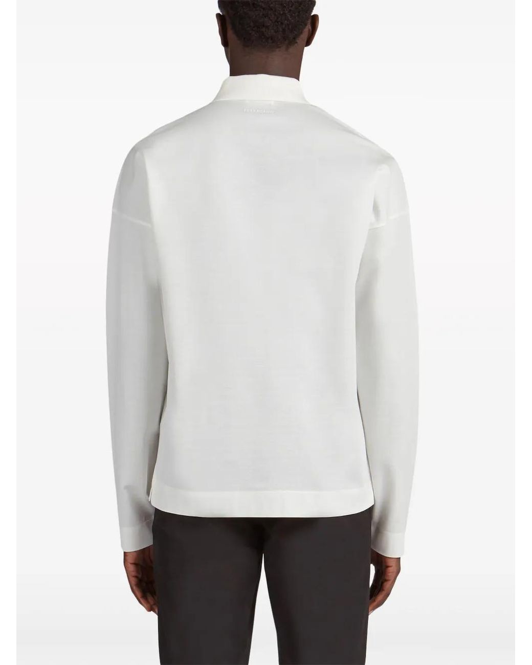 Ferragamo White Long-Sleeve Cotton Polo Shirt for men