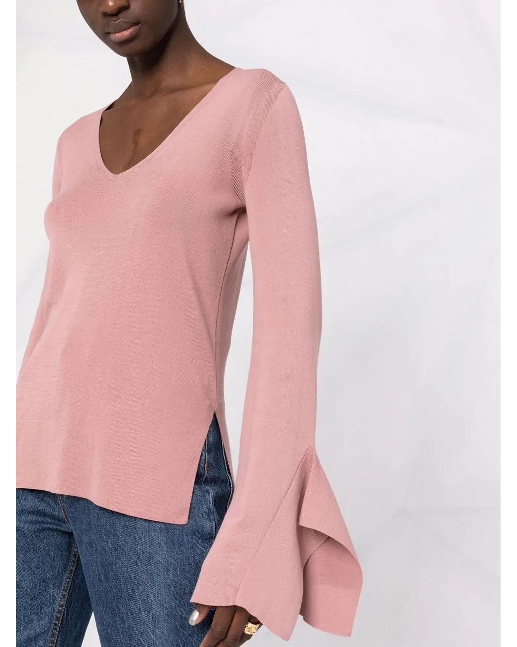 Dondup Pink Draped Long-Sleeve Knitted Top