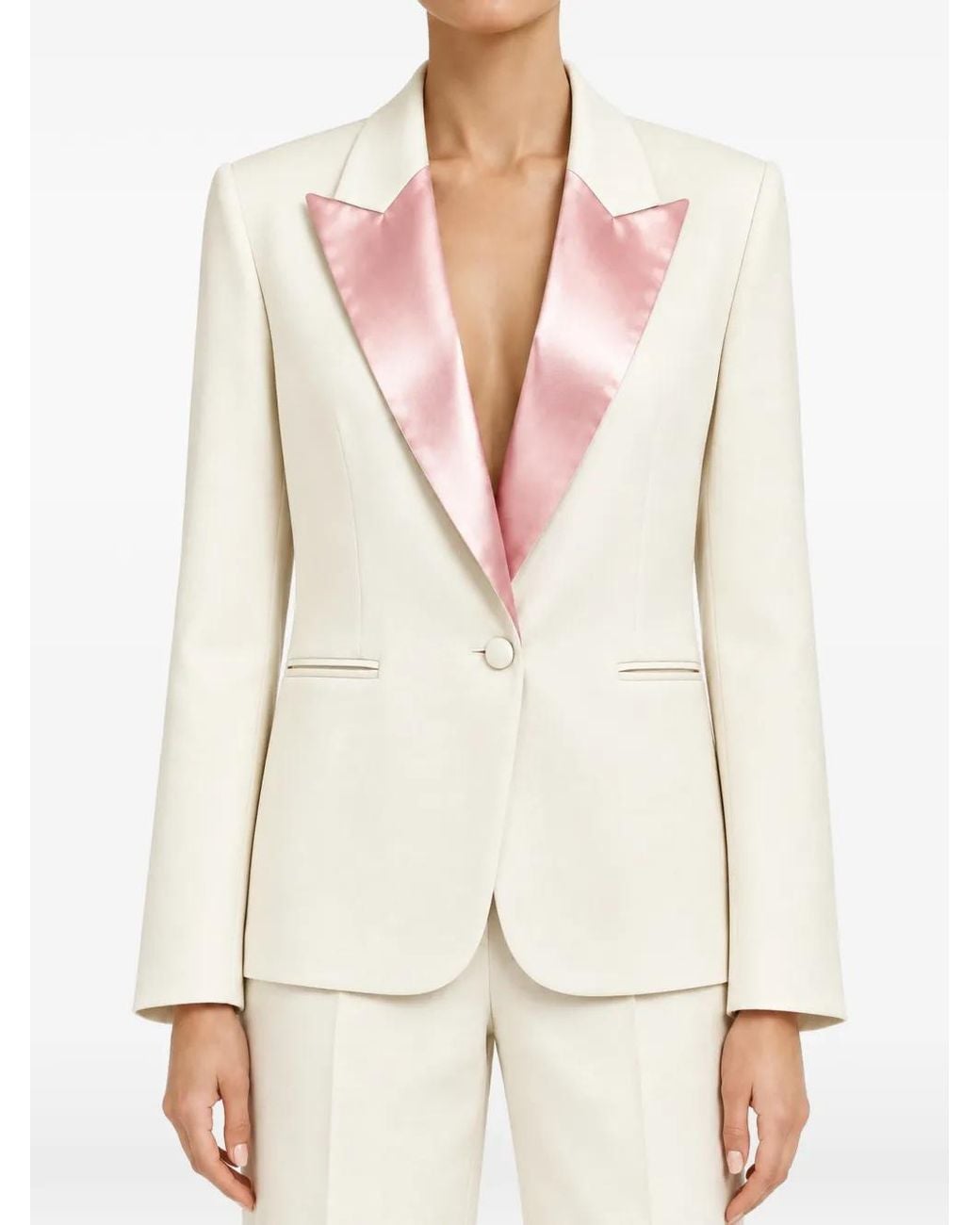 Styland White Satin-Lapel Blazer