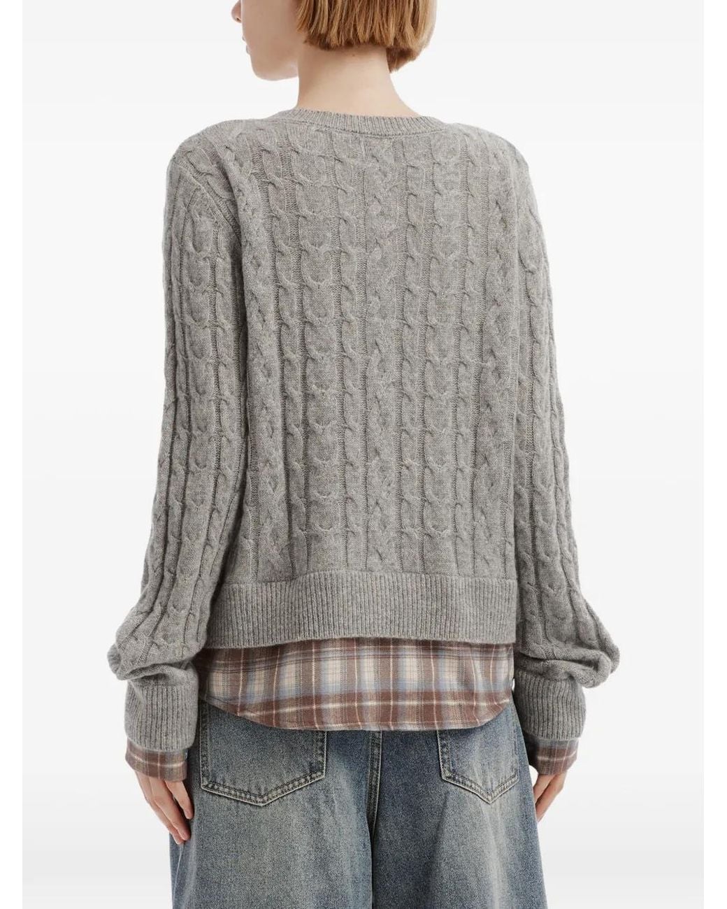 B+ AB Gray Cable-Knit Layered Cardigan