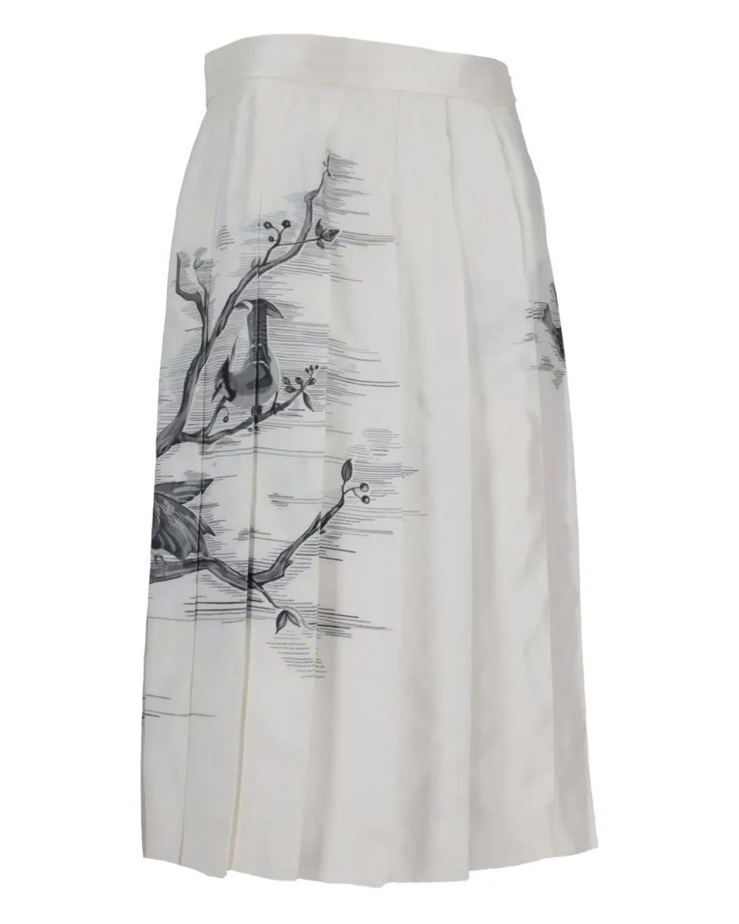 Thom Browne Gray Pleated Bird-Print Midi Skirt